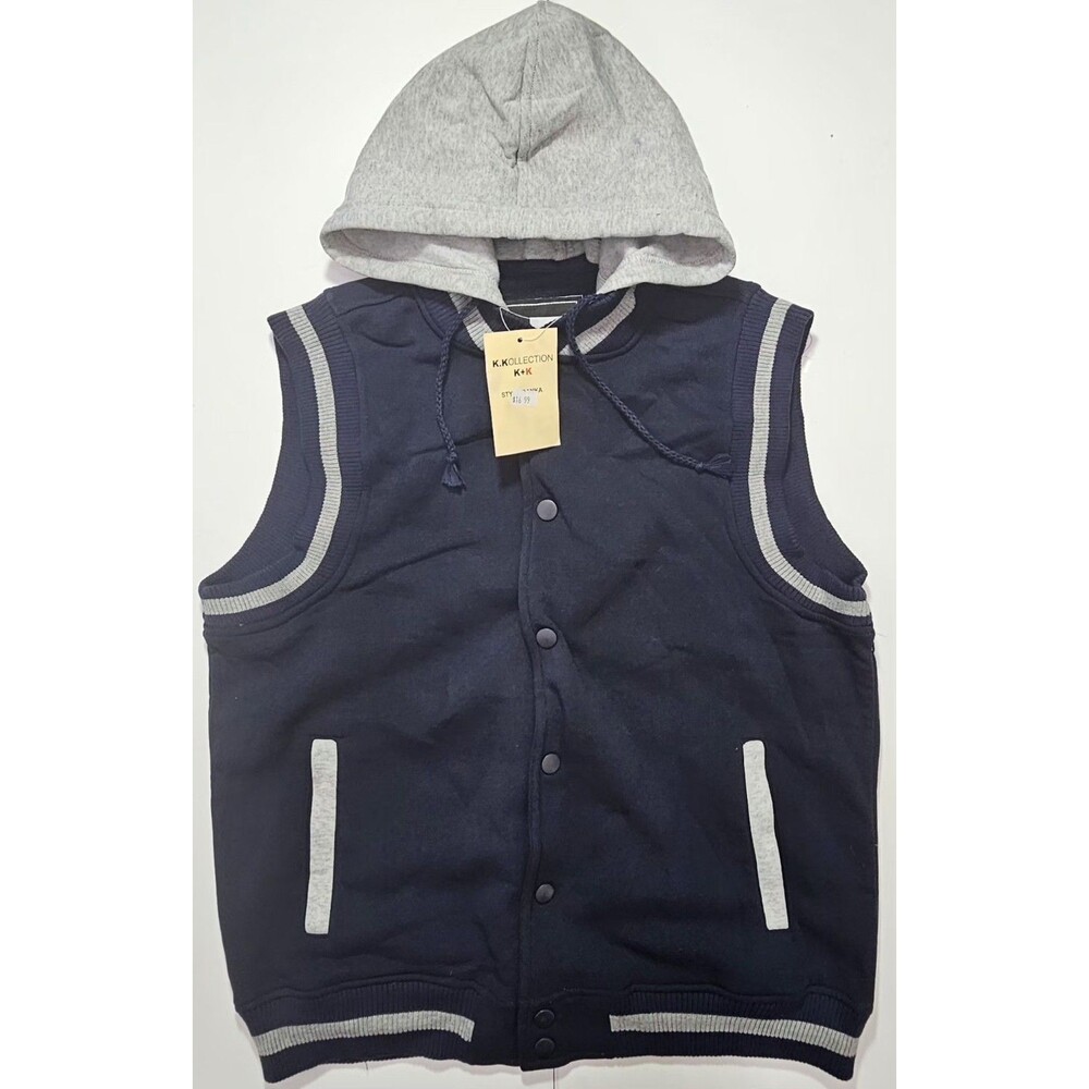 NWT K.Kollection Men's Med Hooded Varsity Vest Blue Snap Button Fleece Deadstock
